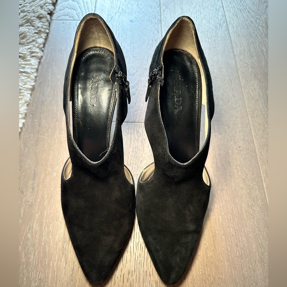 Prada Suede Cutout T-Strap Heel